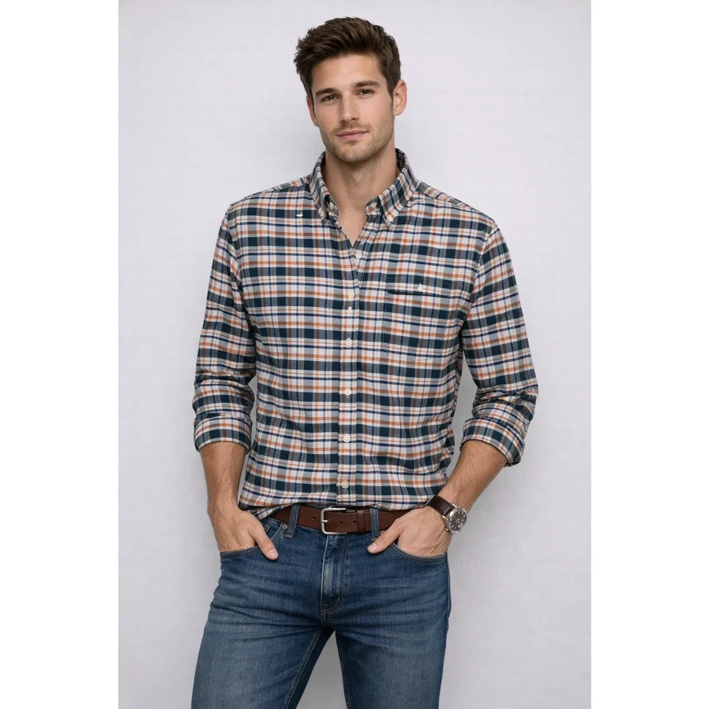 J.Crew Mens Slim Flex Plaid Shirt Size XL Neutral Oxford Check